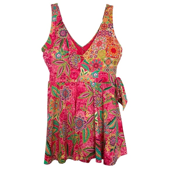 JOHNNY WAS Flamingo and Kaleida Wrap Skirted One-Piece Swimsuit - Picture 2 of 7